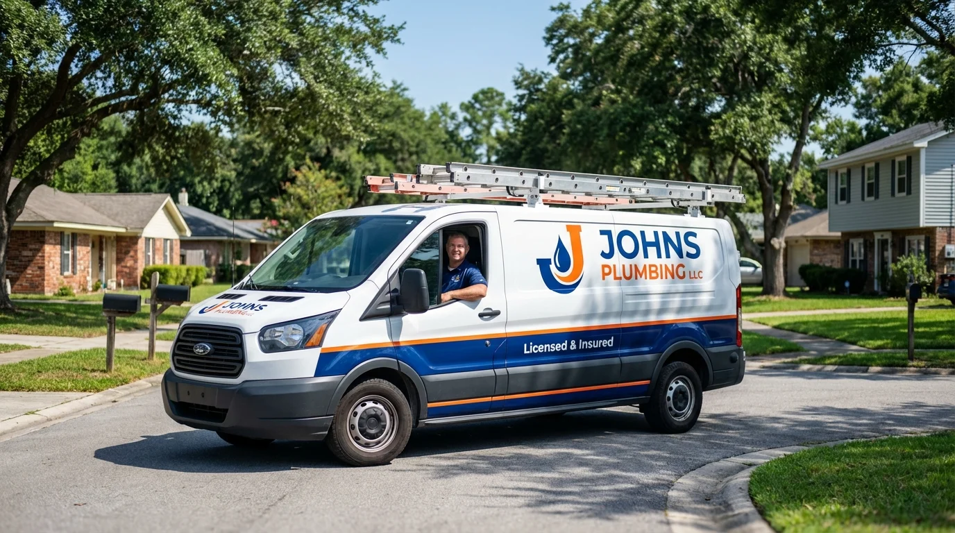 Johns Plumbing LLC service van in Franklinville, NY