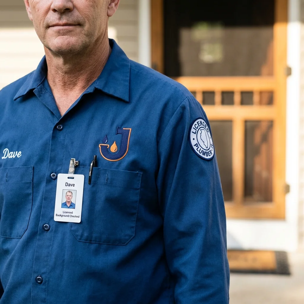 Licensed plumber showing ID badge in Franklinville, NY