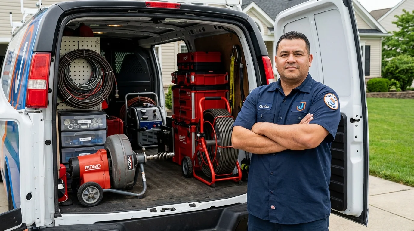 Professional drain cleaning equipment and Johns Plumbing LLC plumber in Franklinville