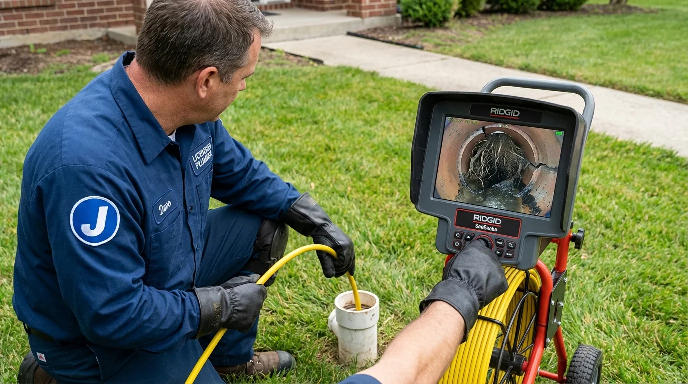 Sewer camera inspection being performed by Johns Plumbing LLC in Franklinville