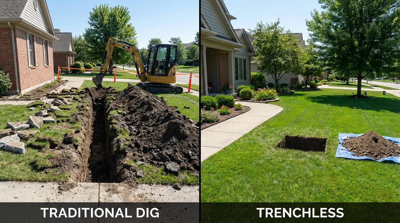 Trenchless sewer repair with minimal yard damage versus traditional excavation in Franklinville, NY